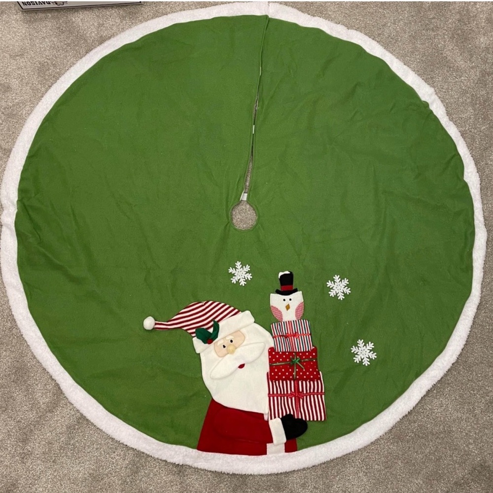 53’ Festive Green Christmas Tree Skirt with Santa and Snowman